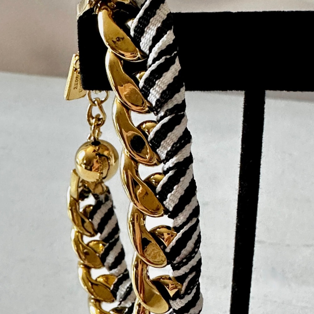 NWT! Kate Spade Gold Tone and Black/White Cotton Ribbon Bracelet
